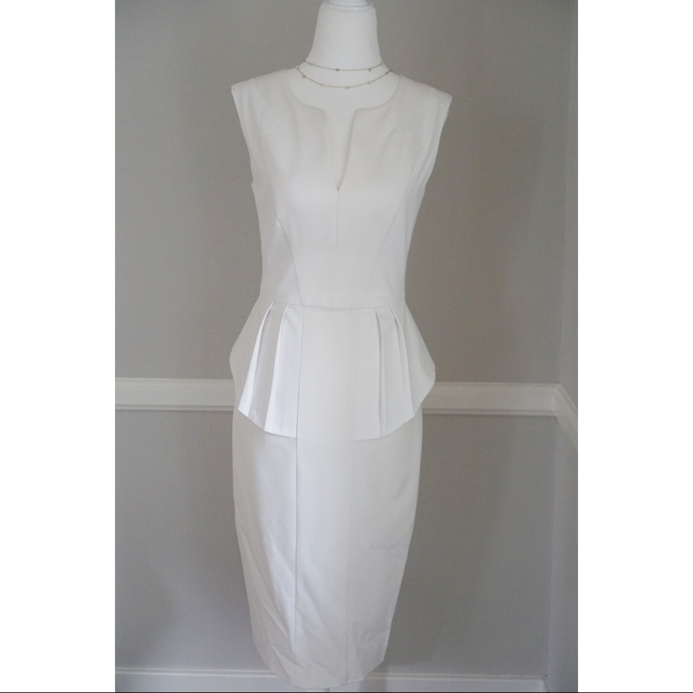 Black Halo White Peplum Sheath Dress